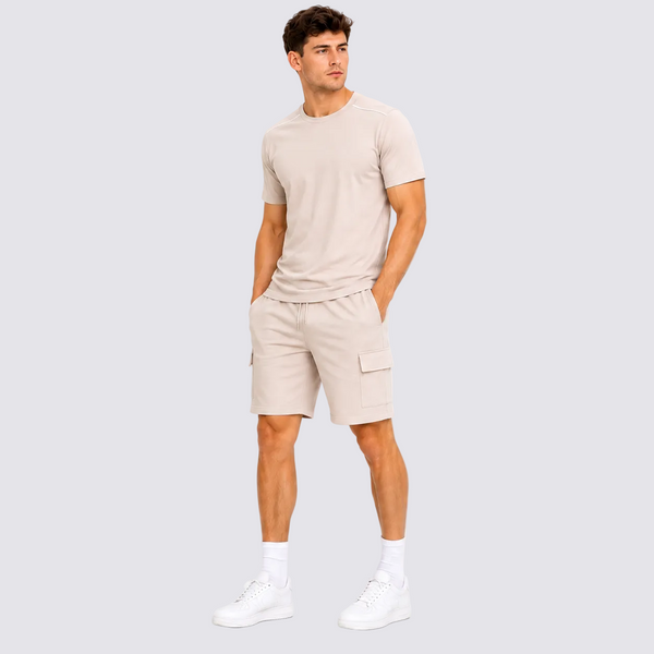 Men’s Beige Summer 2-Piece T-Shirt & Cargo Shorts Set