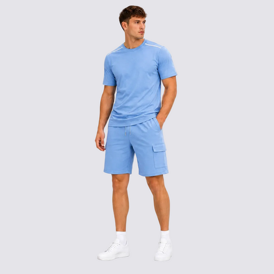 Men’s Blue Summer T-Shirt & Cargo Shorts Set
