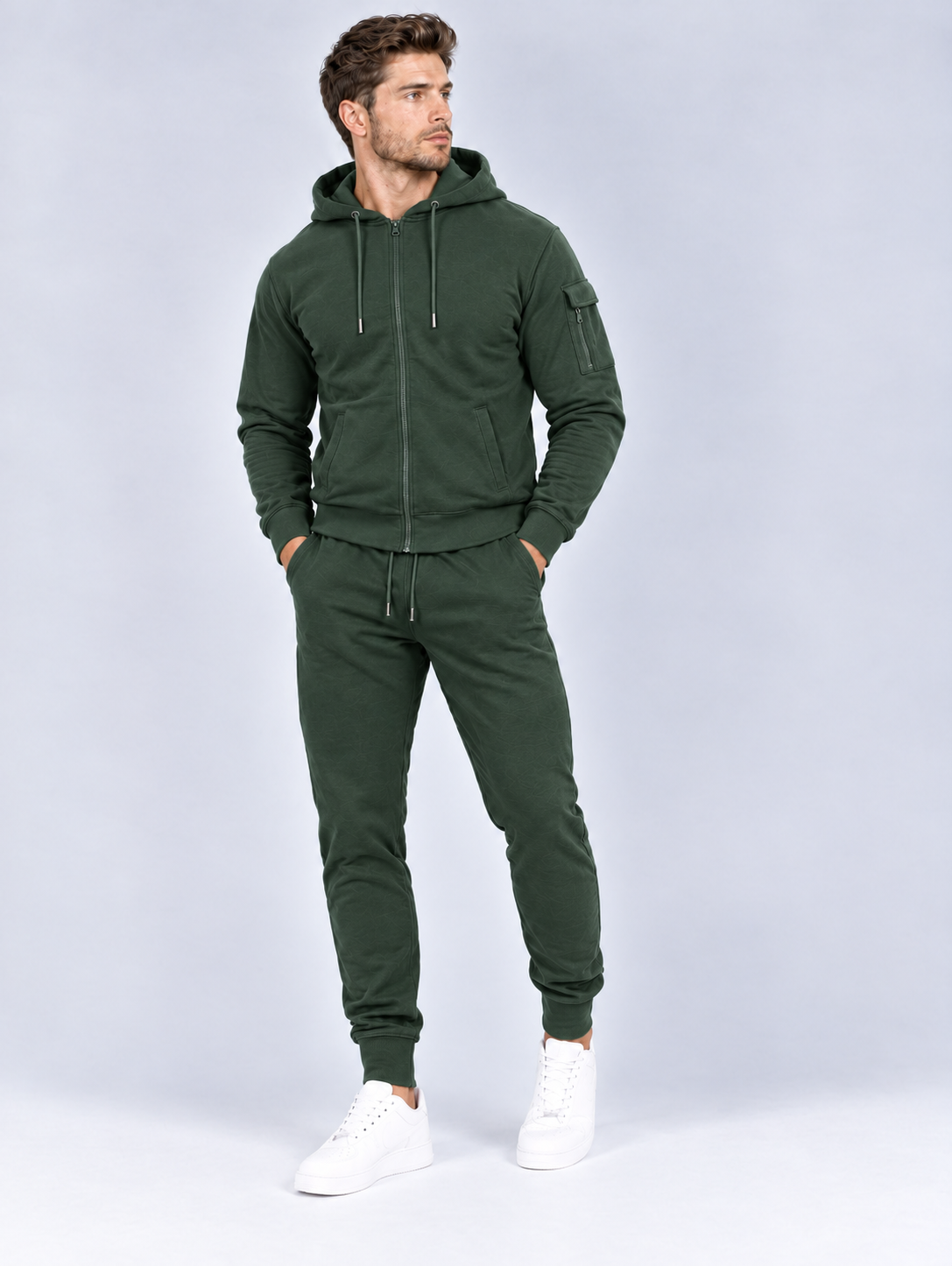 Men’s Full-Zip Hoodie & Cargo Jogger Tracksuit  Slate Green