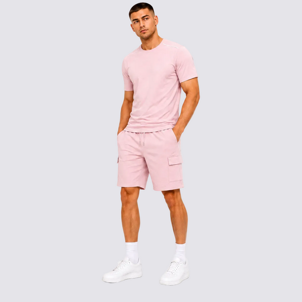 Men’s Pink Summer T-Shirt & Cargo Shorts Set