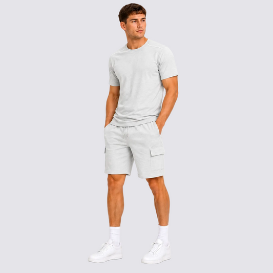Men’s Light Gray Summer 2-Piece T-Shirt & Cargo Shorts Set