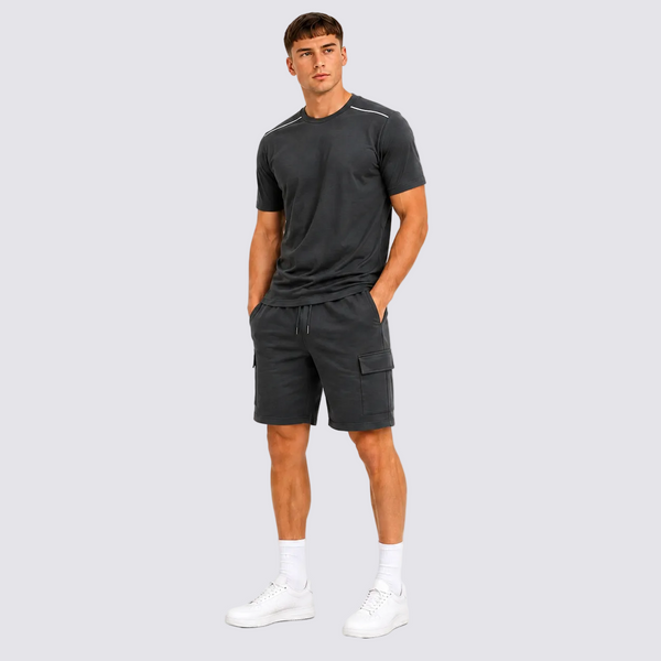 Men’s Dark Gray Summer 2-Piece T-Shirt & Cargo Shorts Set