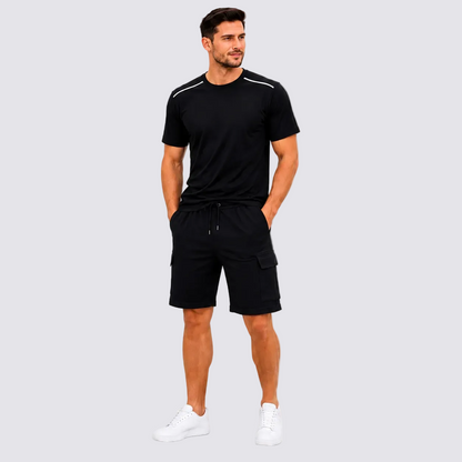Men’s Black Summer 2-Piece T-Shirt & Cargo Shorts Set
